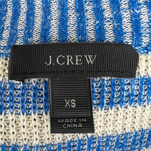 J.Crew Linen Blend Blue White Striped Ribbed Crew Neck 3/4 Sleeve Sweater Sz XS - Picture 5 of 6